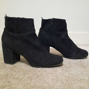 Old Navy faux suede square toe, block heeled ankle boots
